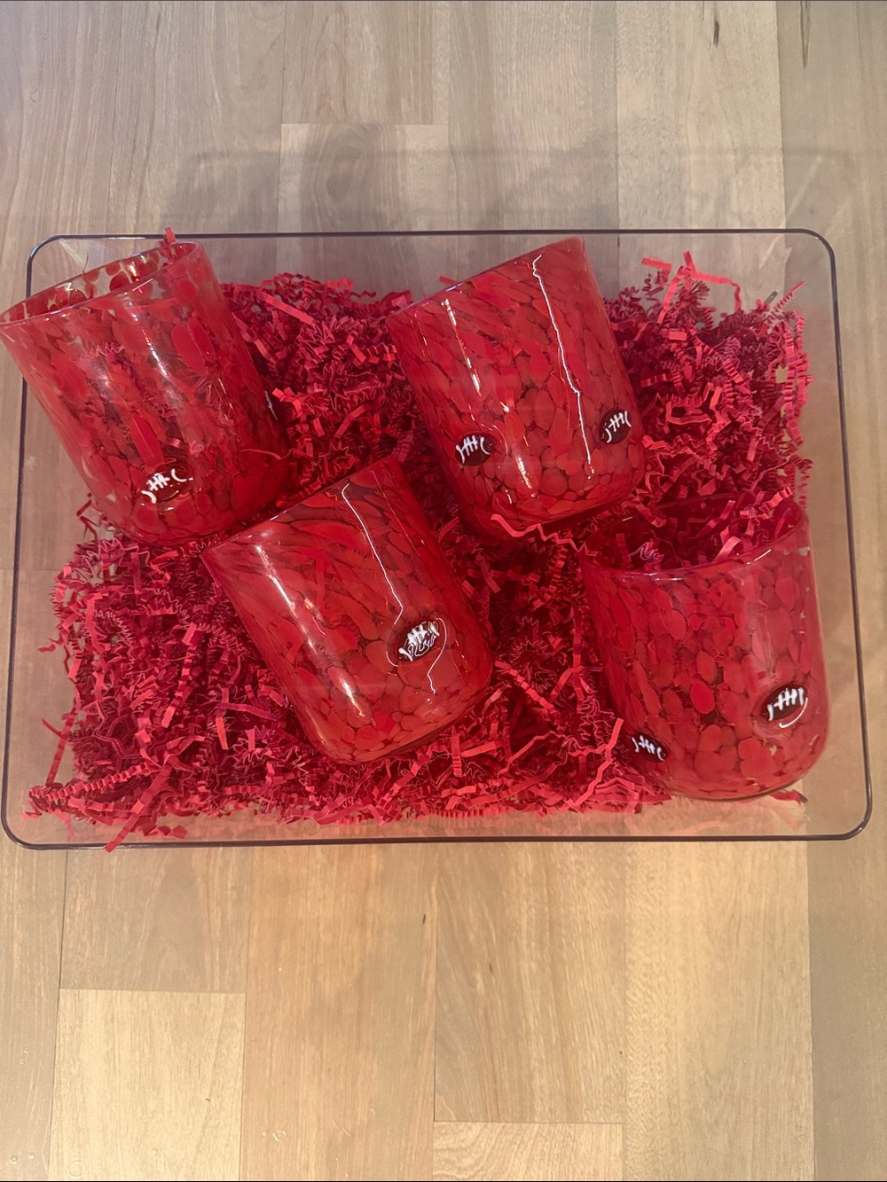 Anthropologie Red Glass Football Tumbler Set